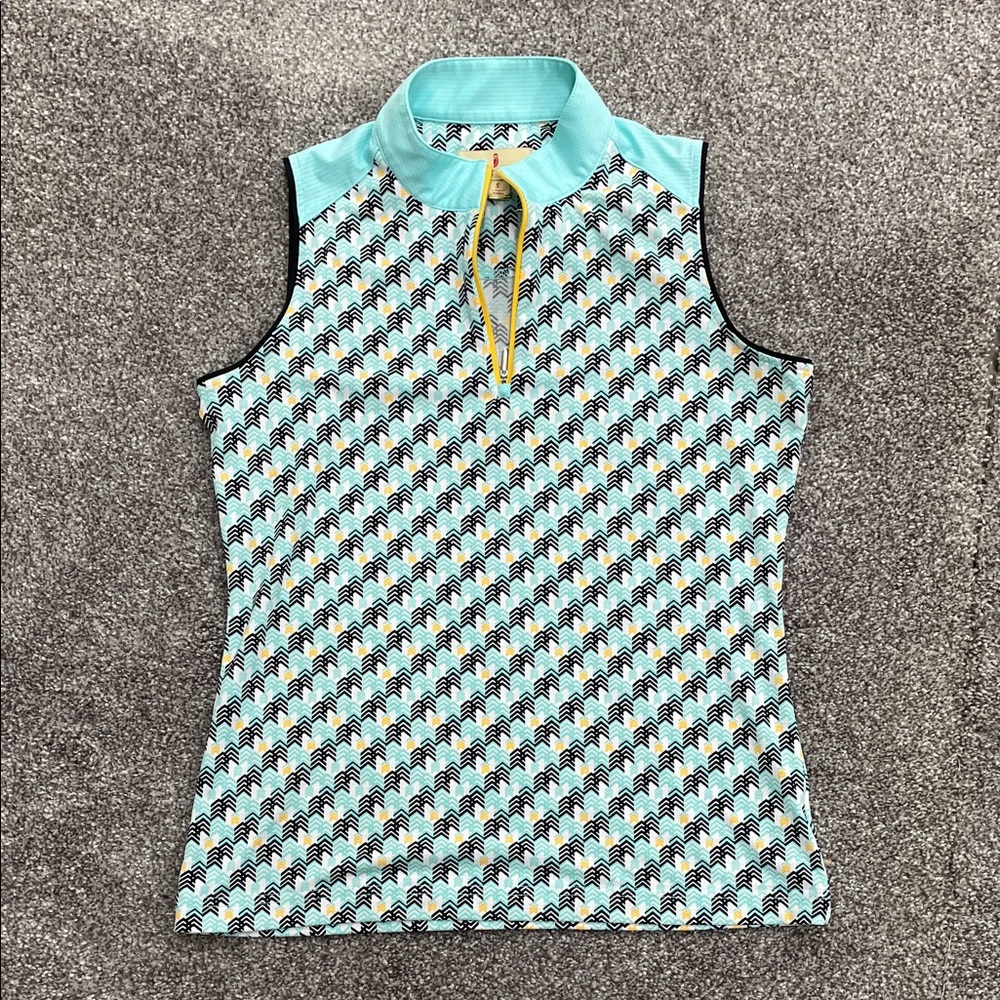 Sport Haley Women's Tank Top - Teal and Yellow Pattern
